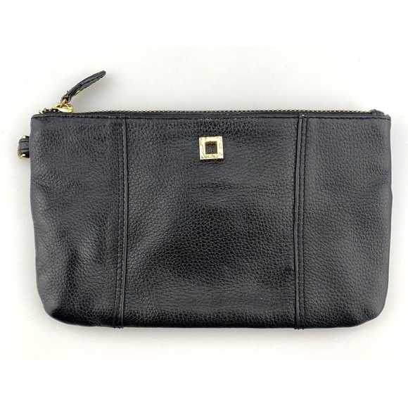 Lodis Bag Leather Pouch Designer Black Pebbled Leather Clutch Phone Pocket - Picture 1 of 6